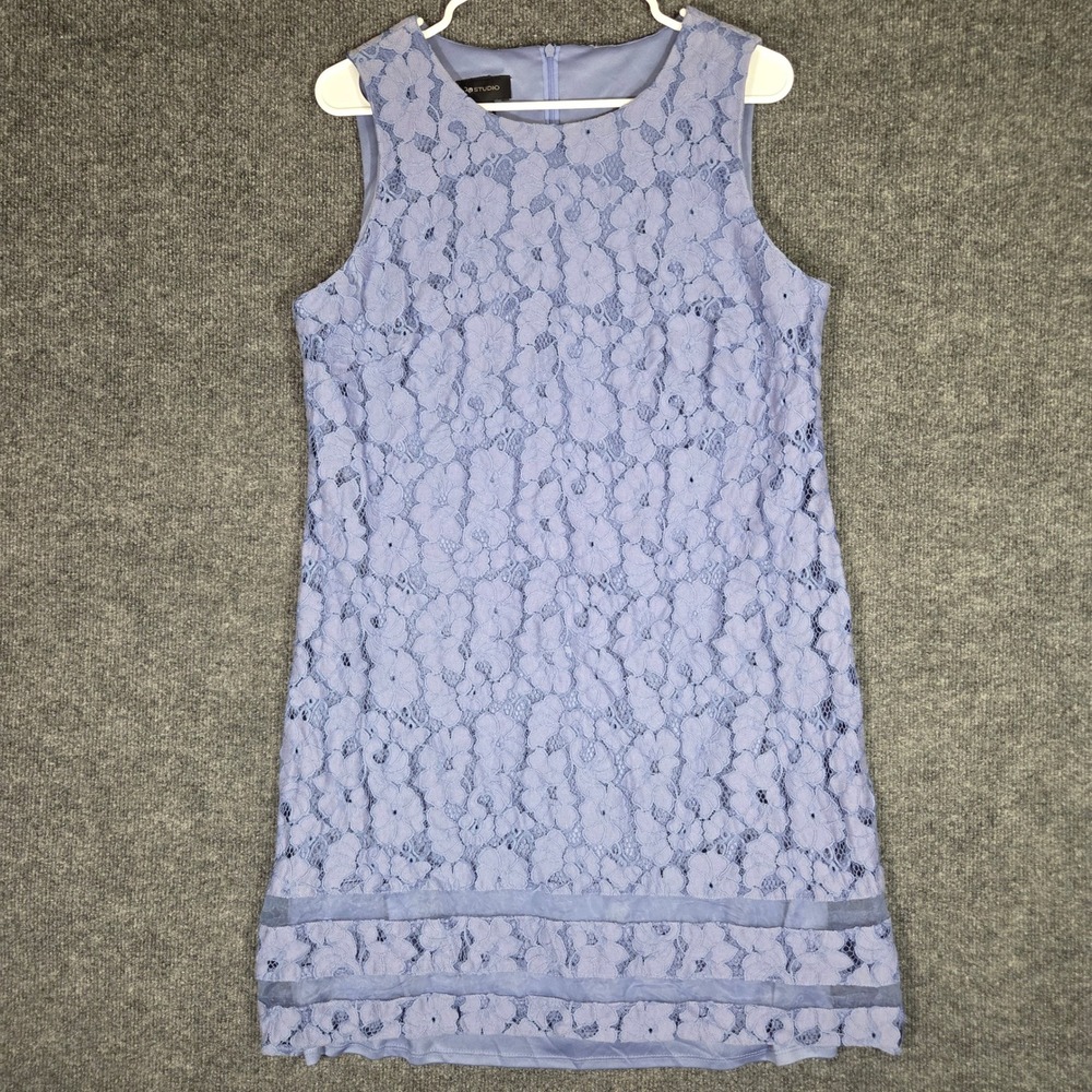 AB Studio Periwinkle Blue Floral Lace Shift Dress Womens 16 Sleeveless Cocktail